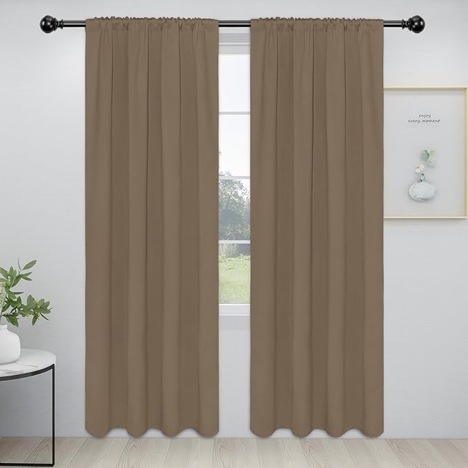 Easy-Going Rod Pocket Blackout Curtains for Bedroom, Room Darkening Window Curtains for Living Room, Thermal Insulated Noise Reduction Solid Window Drapes, 2 Panels(34x84 in, Camel)