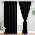JIUZHEN Blackout Curtains for Bedroom - Thermal Insulated Room Darkening Rod Pocket Curtains for Living Room, Set of 2 Panels with Tiebacks, 60 x 96 Inch Length, Black