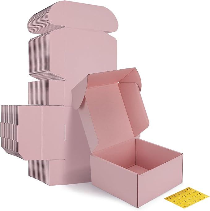 HORLIMER 8x8x4 inches Shipping Boxes Set of 25, Pink Corrugated Cardboard Gift Box for Packing, Mailing, Small Business