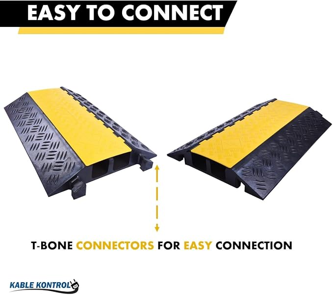 Kable Kontrol Atlas Heavy Duty Cable Protector Ramp - 2 Channel Bulk Wholesale Pallet - 20 Pcs - 35” Long Black & Yellow – 32000 Lbs Capacity - Rubber Speed Bump Wire Protector Cord Cover – CP9985