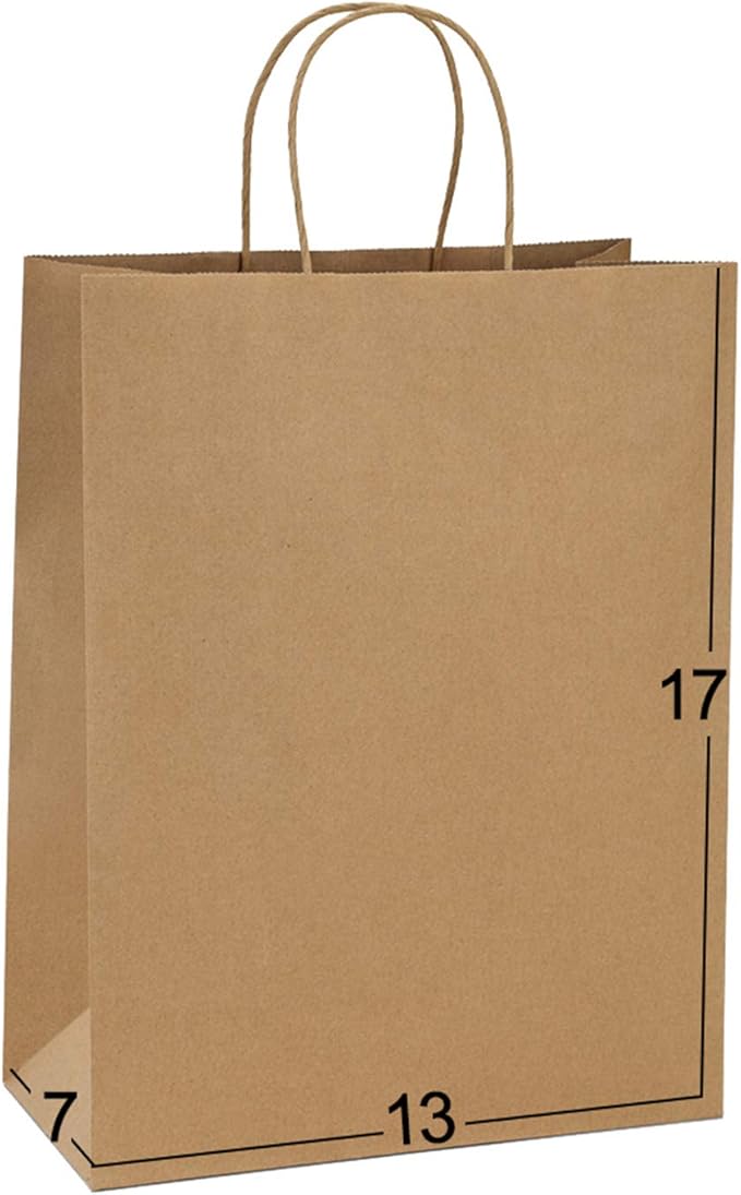 BagDream Paper Bags 13x7x17 50Pcs Large Gift Bags with Handles Bulk, Kraft Recycled Brown Paper Sacks for Shopping, Party Favors, Retail, Merchandise, Grocery