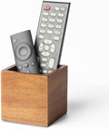 Remote Control Holder Caddy, Farmhouse Acacia Wood TV Remote Holder, Vintage Desk Caddy, Remote Organizer for Table (Brown - for 2 or 3 Remote Controls)