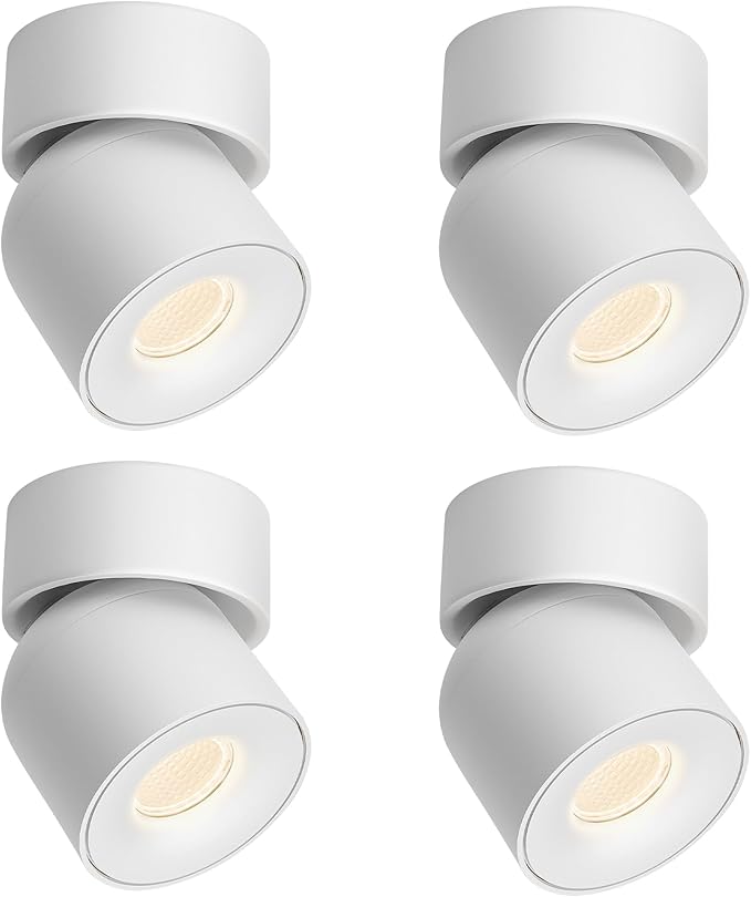 Aisilan 4 Packs LED Dimmable Adjustable Ceiling Spotlight 7W 3000K Aluminum Spotlight Fixtures CRI 97 Surface Mounted Indoor Spot Light for Living Room Hallway Corridor (White)