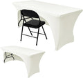 Nasitos 2 Pack Spandex Fitted Tablecloth for 4 Foot Tables-Open Back Folding Table Cover Washable Fabric Stretch, Tight and Wrinkle Resistant Table Protector for Trade Show, Craft Show, Events, Ivory