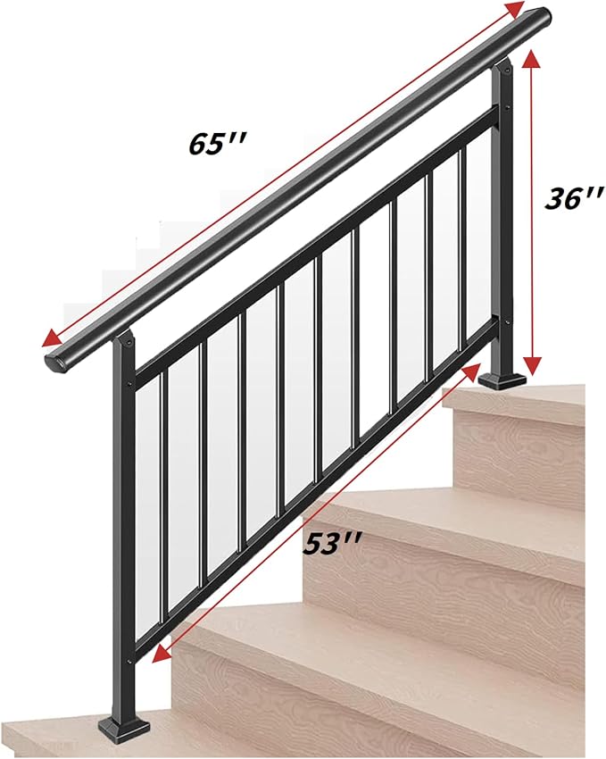 Metty Metal Handrails for Outdoor Steps Suitable for 1 to 5 Steps- Wrought Iron Stair Railing- Step Steady with 5 Feet Handrailing- Safe Indoor Home Banisters (White with Balusters)