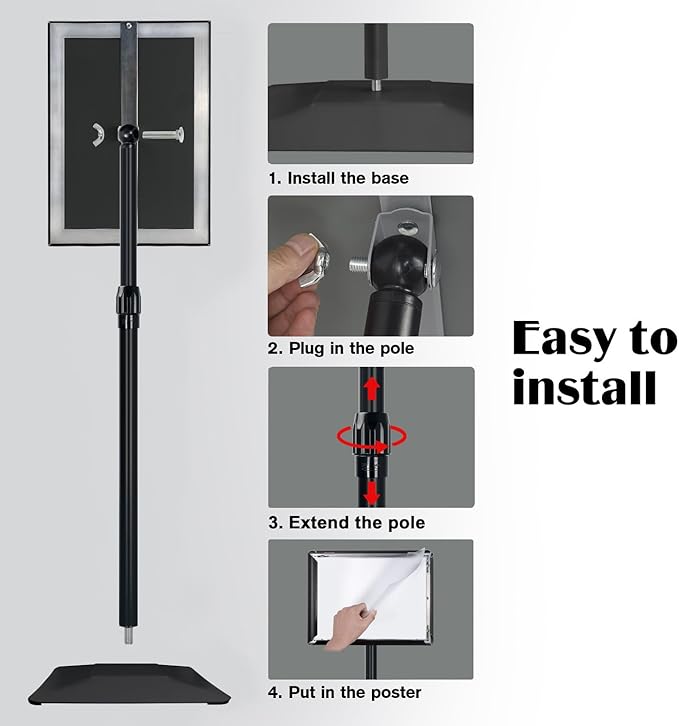 Adjustable Sign Stand for Display, with Upgraded Iron Base, Pedestal Floor Signage Stand Holder for Outdoor or Indoor Advertising (8.5 x 11, Black, 3Pack)