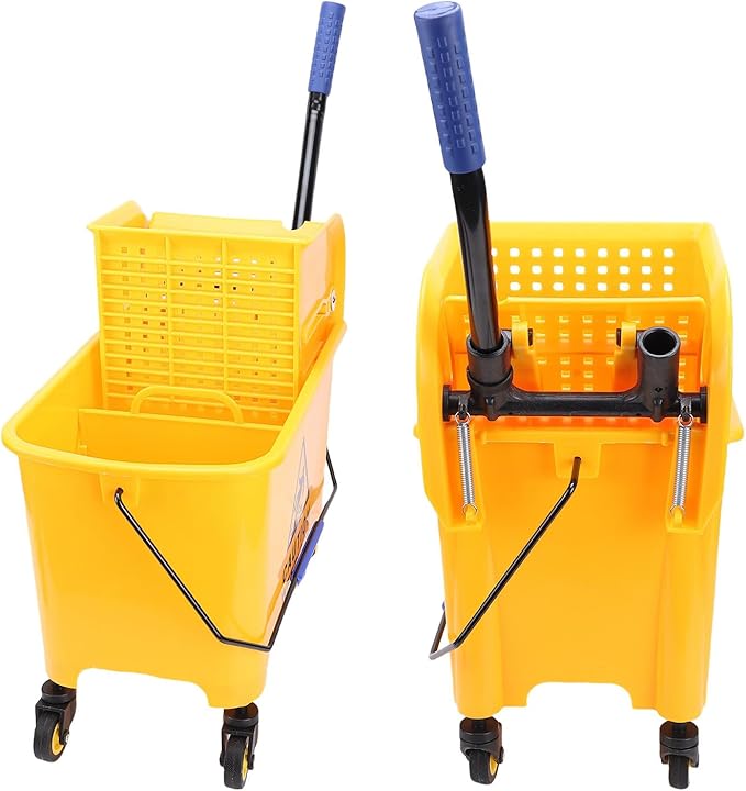 Mop Bucket 20L Side Press Wringer Commercial Mop Bucket with Wheels and Handle for Floor Cleaning in Restaurants Offices Industrial Sites