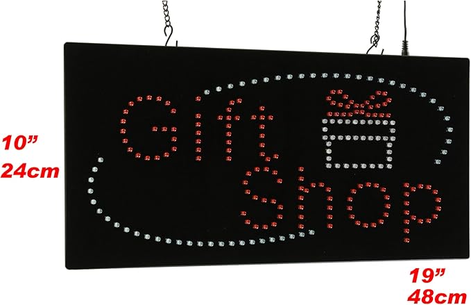 Gift Shop Sign, 19"x10", 48x24cm, TOPKING, LED, Neon, Florescent, Signage, Signboard, Display, Billboard, Screen, Grand Opening, Gift