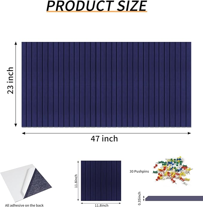 Large Felt Bulletin Board 23x47 Inch, 8pcs Peel and Stick Felt Wall Tiles Modern Push Pin Board for Wall Organization
