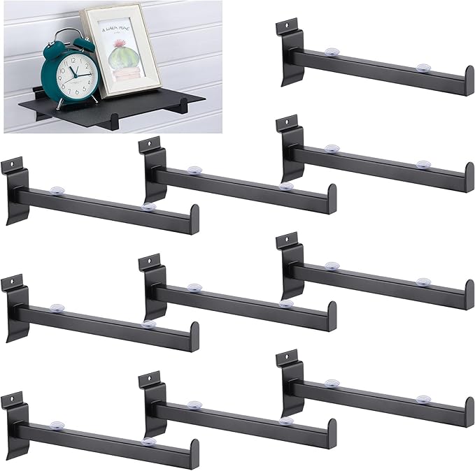 Zonon 24 Pcs 12 Inch Slatwall Shelf Bracket Heavy Duty Slatwall Shelves Display Hooks Hangers Paneling Accessories for Panel Retail Shop Garage Room Storage Organizer Exhibition(Black)