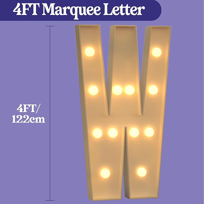 Marquee Letters 4 Feet Tall, 4FT Large Light up Letters W, Big Sign W with Warm White Light for Birthday Wedding Proposal Engagement Graduation Party Backdrop Decorations