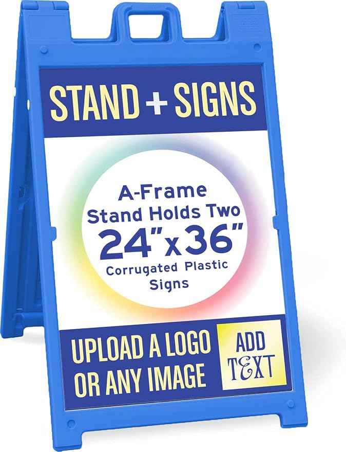 One Blue Signicade Deluxe A-Frame with 2 custom printed signs