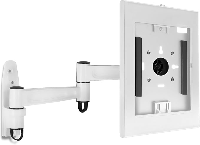 Mount-It! Anti-Theft Tablet Kiosk Wall Mount Compatible with iPad 10, 9, 8, Pro 10.5, Air 10.5, Locking Kiosk for iPad, Lockable Secure Steel Full Motion Arm Wall Mounted Enclosure, White