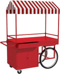 Food Cart for Business with Striped Canopy, Mobile Display Stand with Storage Drawers, for Street Food, Farmers Markets, Outdoor Events (Red, 47.24 * 27.56 * 78.74in)