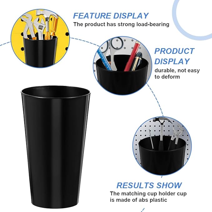 4 Sets Pegboard Hooks and Pegboard Cup Holders Kit with 8Cm Diameter Compatible with 500Ml Cups Multipurpose Workshop and Craft Room Organizer