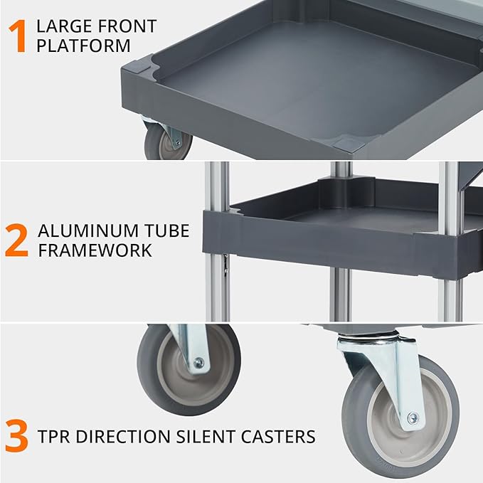 Commercial Janitorial Cart with Wheels, 3-Shelf Cleaning Trolley Cart with 16-Gallon Trash Bag, 220 Lbs Capacity Rolling Housekeeping Carts, Ideal for Hotel,School, Apartments