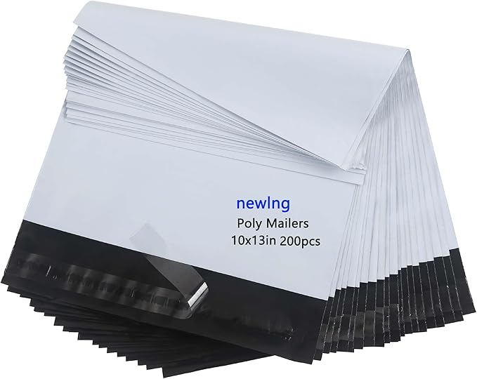 newlng 200pcs 10x13" / 250x350mm Poly Mailers Shipping Bags Mailing bags White Shipping Envelopes Self-sealing Adhesive Waterproof and Tear-Proof Packaging Bags Poly Bag for Clothing Books Gift