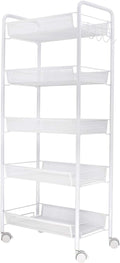 JANE EYRE 5-Tier Rolling Utility Storage Rack Cart on Wheels, Trolley Craft cart, Multi-Purpose Organizer Shelf, White
