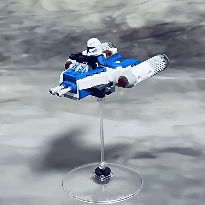 Y-Wing Microfighter Display Stand -4-Pack No-Assembly, Transparent Riser with 2x2 Brick Connection, Upgraded Wide Base, Compatible with LEGO Star-Wars N-1 Starfighter Microfighter 75363,75344