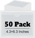 Chinco 50 Pack Clear Adhesive Pockets, Labels for Storage Bins, Plastic Self Adhesive Index Card Holder with Top Open for Organizing Bins Box Drawer(4.3 x 6.3 Inches)