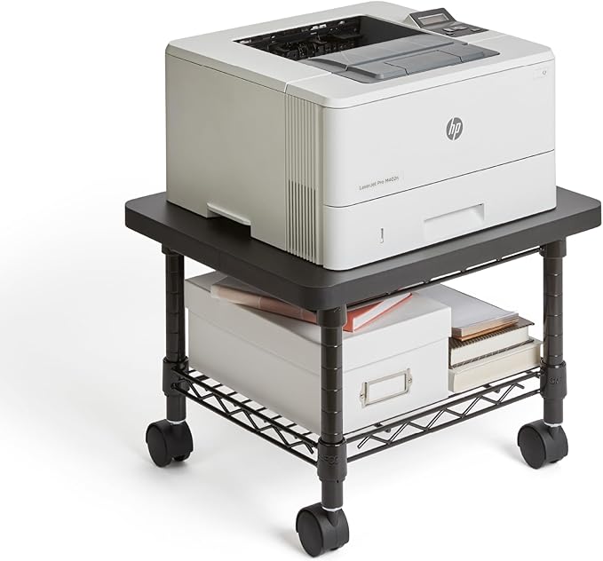 Safco Onyx Rolling Cart Printer Stand, Under-Desk Mobile Utility Table for Home Office with Steel Shelf, Black