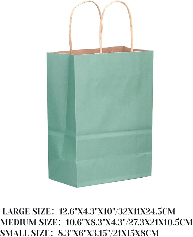 qiqee 100PCS Gift Bag with Handles Bulk Kraft Light Blue Paper Bags Assorted Sizes(33pcs Large 13",33pcs Medium 11",34pcs Small 8")