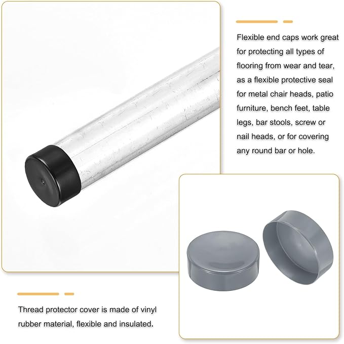uxcell 4pcs Rubber End Caps 170mm(6 11/16 Inch) ID x 80mm(3 1/8 Inch) H Vinyl Round End Cap Cover Screw Thread Protectors Light Gray