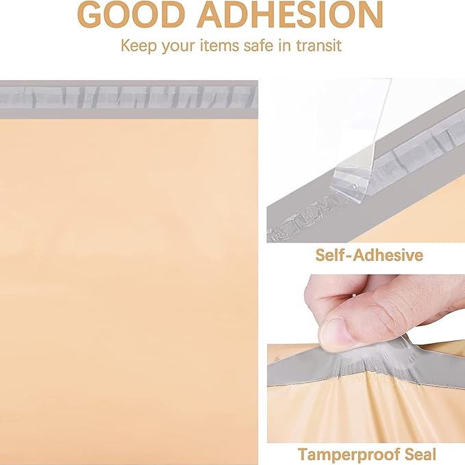 Metronic Poly Mailers 10x13 100 Pcs | Medium Size Shipping Bags for Clothes | Large Poly Mailer Bags, Shipping Envelopes, Mailing Bags for Small Business, Strong Adhensive Poly Bags Beige