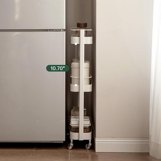 Rolling Storage Cart, 3 Tier Bathroom Organizer Mobile Shelving Unit, Metal Utility Cart Tower Rack for Kitchen Laundry Narrow Places(Fully Assembled Furniture, White)