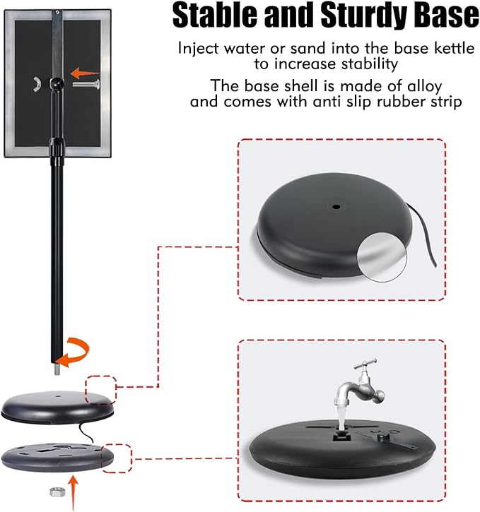 Adjustable Sign Stand for Display, Pedestal Floor Signage Stand Holder with Heavy Duty Base, for Outdoor or Indoor Advertising (11 x 17, Black, 6Pack)