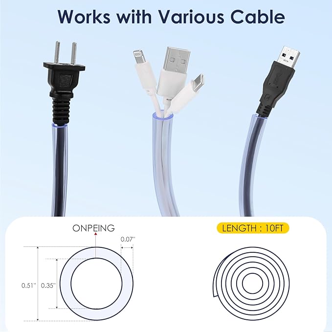 Dog and Cat Cord Protector from Pets No-Chew Solution, Pet Wire Flexible Cable Sleeve 10ft/2mm Thick, 1/2in Diameter Wire Protector Tubing for Cord, Cable Cover for USB Charger,Odorless,1Pack