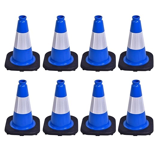 8 Pack 12 Inch Blue Safety Cones Durable with Black Base, Driveway Markers, Skating Practice, Pet Agility Training, Parking Lot Use (8, Blue, 12 Inch)