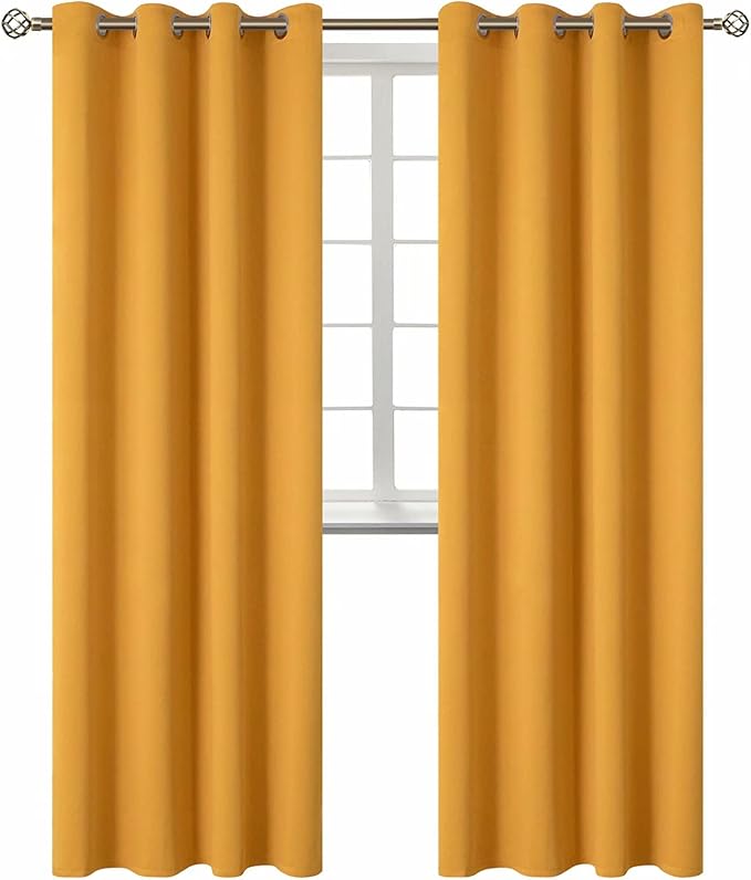 BGment Room Darkening Curtains 95 Inches Long - Grommet Thermal Insulated Drapes Window Treatment Curtains for Bedroom, 2 Panels, 52 x 95 Inch, Mustard Yellow