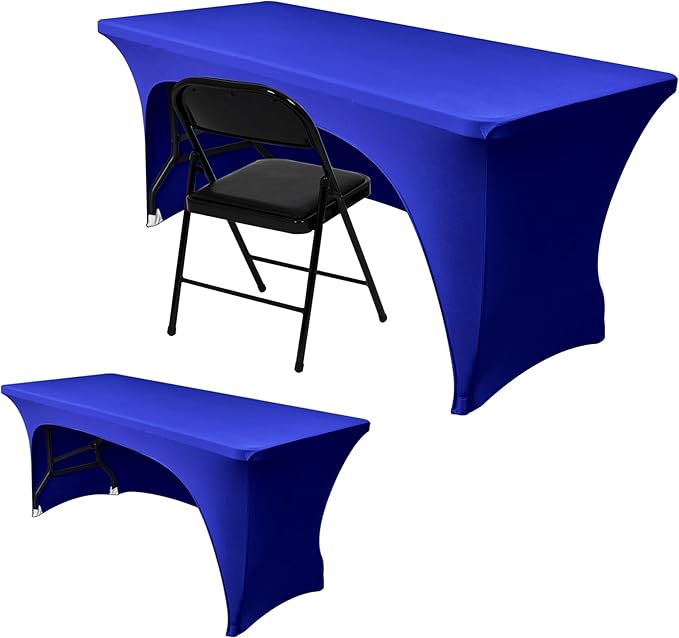 Nasitos 2 Pack Fitted Royal Blue 8ft Tablecloth-Open Back Spandex Fabric Table Covers, Washable and Wrinkle Resistant Table Cloth for Trade Show, Parties, Weddings, Events, Vendor Booth
