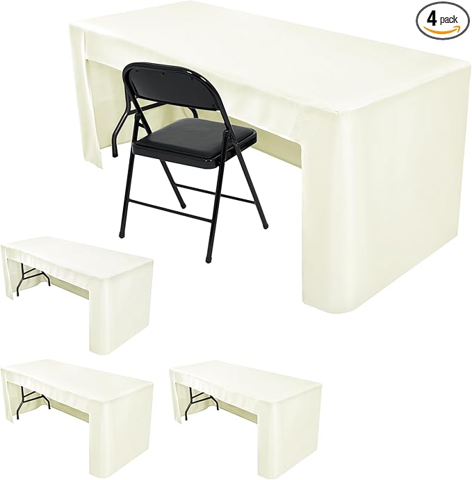HolidayIdeas Open Back Fitted Tableclothss for 4 Foot Rectangle Table, Wrinkle Resistant Washable Table Covers 24x48 Inch for Craft Fairs, Banquets, Trade Show Display, Beige,4 Pcs