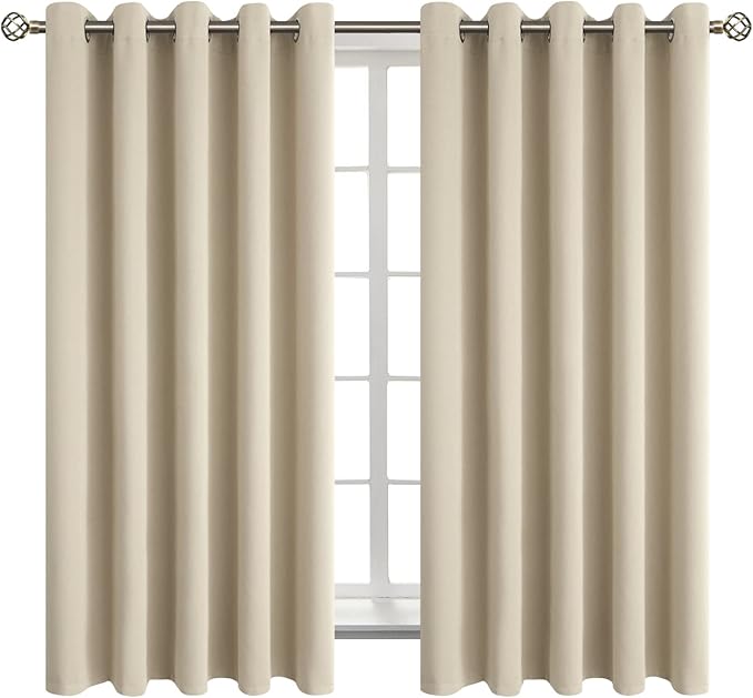 BGment Room Darkening Curtains 63 Inches Long - Grommet Thermal Insulated Drapes Window Treatment Curtains for Bedroom, 2 Panels, 70 x 63 Inch, Beige