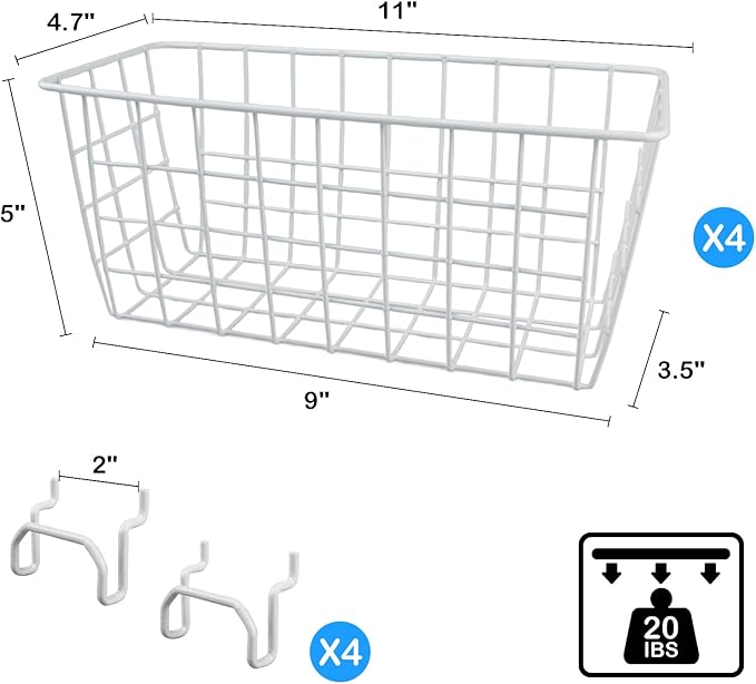 G.CORE 4 Pack Pegboard Baskets, Metal Shelves Hooks to 1/8" 1/4" Peg Boards, Peg Board Baskets Bins Set - Organize Tools Workbench Accessories Garage Storage Wall Mount Organizer Attachments