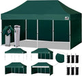 Eurmax USA 10'x20' Pop-up Canopy Tent Commercial Instant Canopies with 4 Removable Zipper End Side Walls and Roller Bag, Bonus 6 SandBags(Forest Green)
