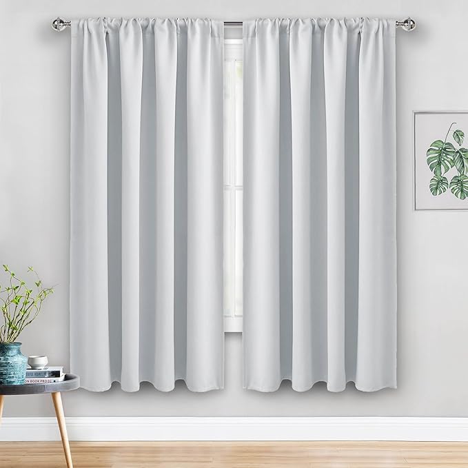 JIUZHEN Curtains for Bedroom - Thermal Insulated Room Darkening Noise Reducing, 52 x 63 Inch Blackout Curtains for Living Room, Light Blocking Drapes Set of 2 Panels with Tiebacks, Greyish White