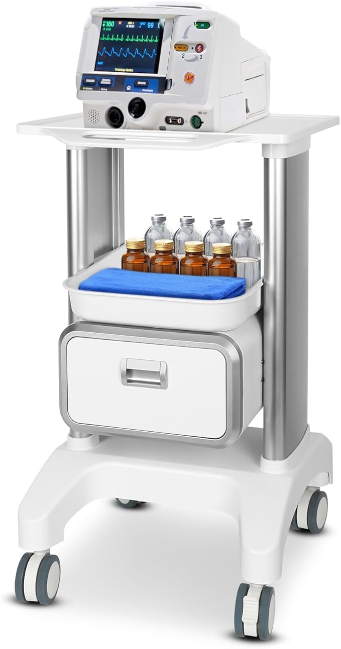 Medical Trolley Mobile Ultrasound Cart 135 LBS Load Professional Portable Storage Cart with 4 Silent Wheels Tray for Hospital Dental Clinic Beauty Salon Office Bedroom
