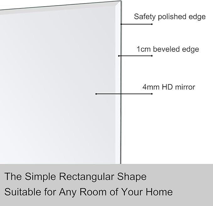 Ruomeng Wall Mirror Bathroom Mirrors for Wall 36" x 30", Frameless Rectangle Mirror with Beveled Edge Wall Mounted Mirror for Vanity and Entryway