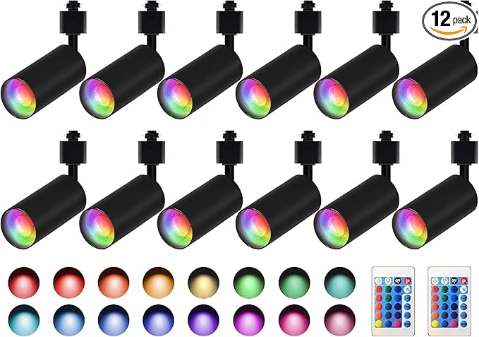 GU10 16-Color RGB Track Lighting Heads (12-Pack GU10) – IR Remote Control Color-Changing Ambient Lights, Perfect for Living Room, Home Parties, Nightclubs and Bars