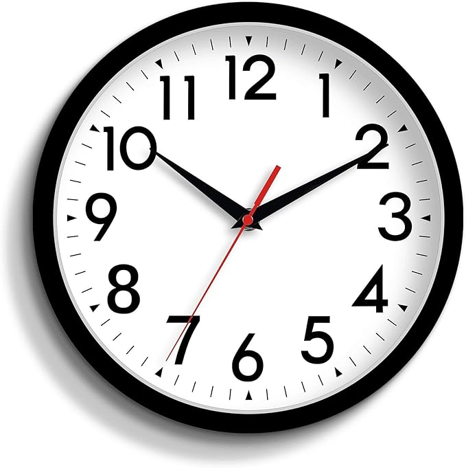 12 Inch Wall Clock Silent Non-Ticking Battery Operated Analog Clock Decorative for Office Kitchen Outdoor Living Room Classroom Bedroom Bathroom School(Black)
