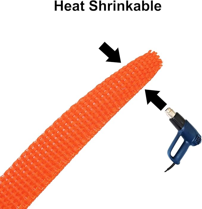 MECCANIXITY Braided Cable Sleeves Heat Shrinkable Fabric Sleeving, 7/8" 26ft Orange 2:1 Ratio Heat Shrinkable Cord Protector for Harness Cable, Network Cable Protection, Cable Management
