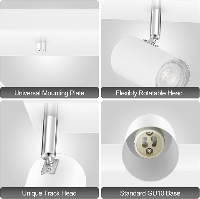 BoostArea LED Track Lighting Ceiling Fixtures, White 4-Light Plug in Track Lights for Kitchen, 4 Way Ceiling Spotlight, 15 FT Cord,Flexibly Rotatable Wall Mount Light Head for Bedroom Hallway