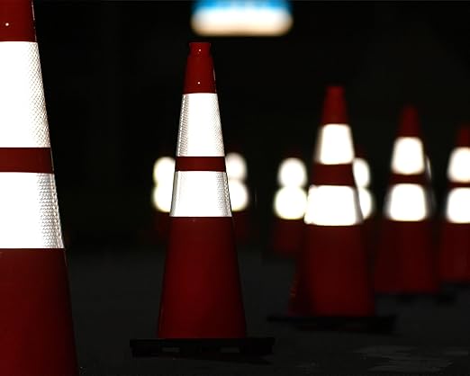 Fluorescent Orange PVC Traffic Cones, Heavy-Duty Black Base Garage Parking Lot Cone Structurally Stable Weatherproof Road Construction Safety Cones (4, Orange, 28" Large)
