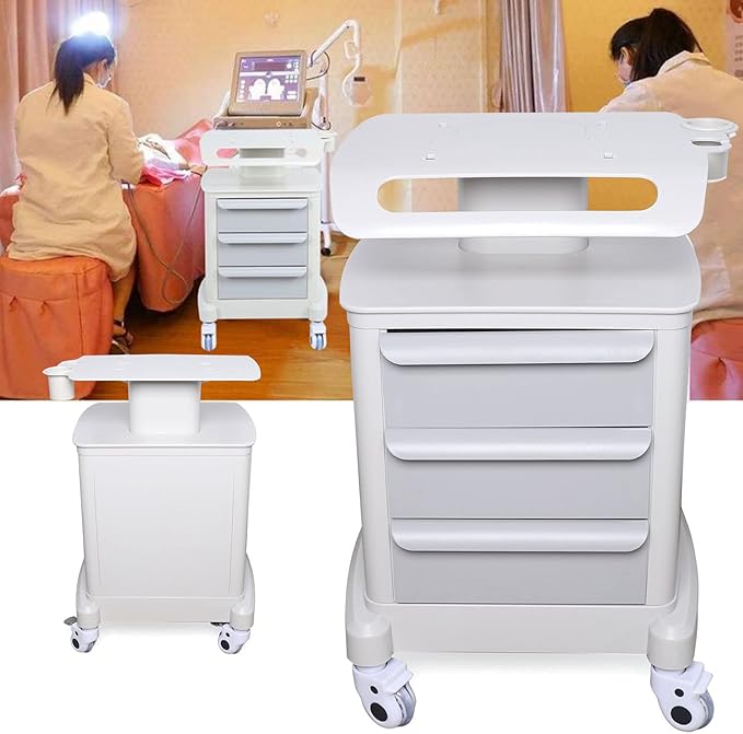 3 Drawers Salon Trolley Cart with Top Shelf, ABS Rolling Storage Cabinet Trolley w/Handle, 66lbs Capacity Mobile Utility Cart for Salon & Dental Clinic