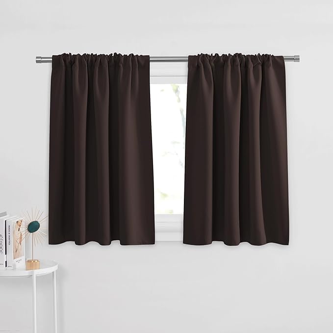 PONY DANCE 36 inches Curtains - Rod Pocket Window Treatments Noise Reduction and Privacy Protection Curtain Tiers, 42 x 36 inches, Chocolate Brown, Set of 2
