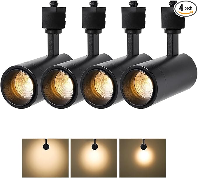 12W Zoomable Track Light Heads,H Track Lighting Heads,15°- 60° Beam Angle Track Lights for Accent Retail,Office, Artwork, 110V Bright Black Track Head 3000K - 4 Pack (Black)