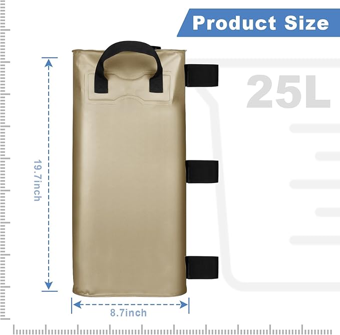 Canopy Water Weights Bag Set of 4,88 LBS Gazebos Tent Water Weights Set, 4 Leg Weights for Gazebo, Pop-Up Canopy, Canopies, Tent (Beige 25L)